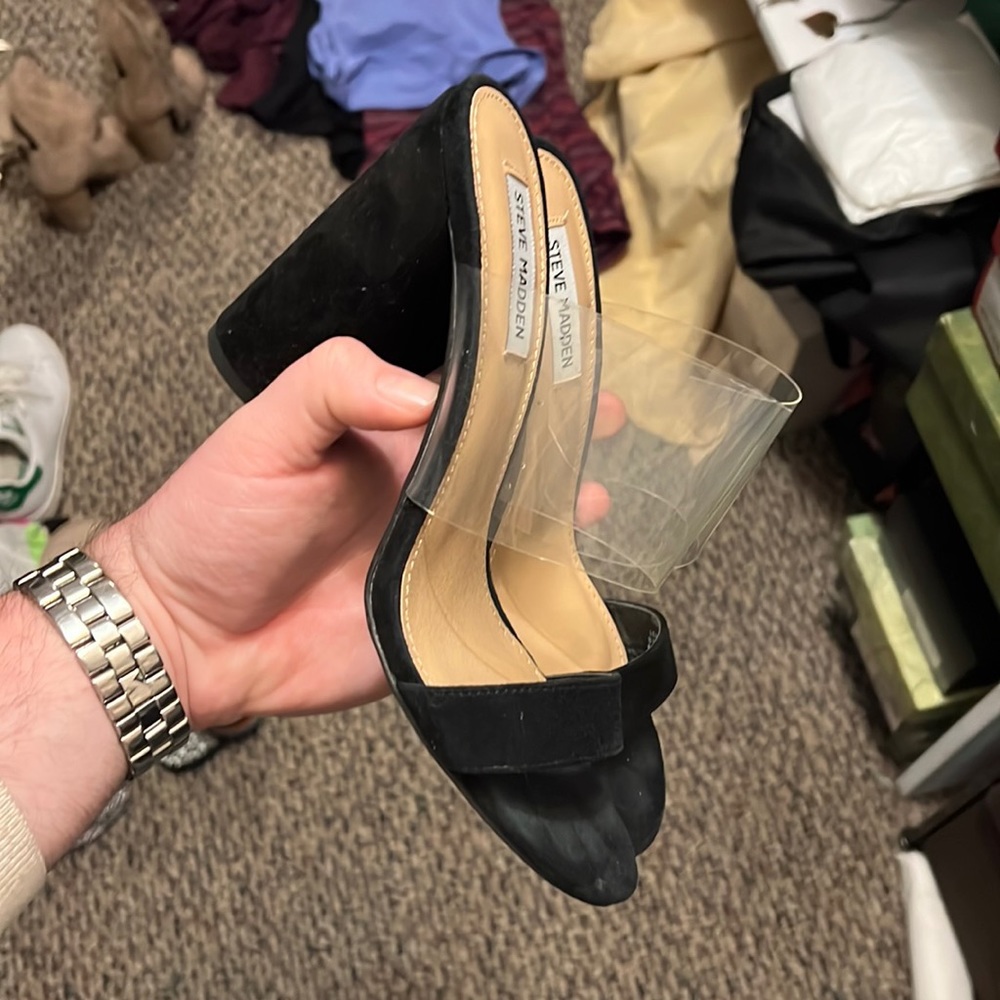 Steve Madden PVC block heel black suede